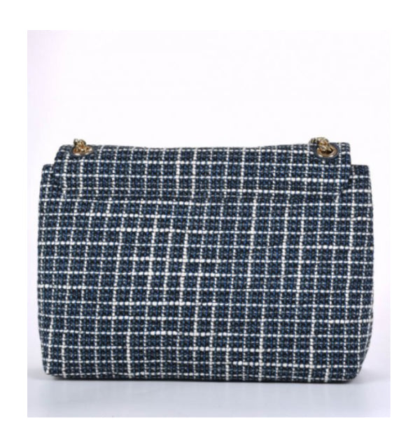 Navy Blue Tweed Fabric Shoulder Bag