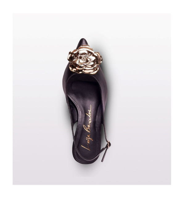 Slingback Grease Flor Oro Negro