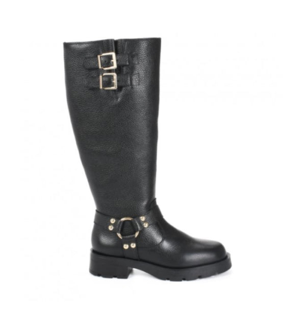 Bota biker larga de piel negra