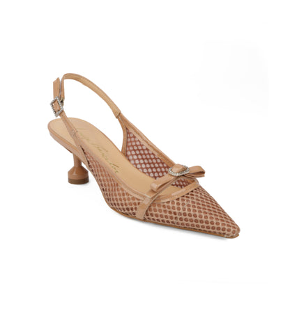 Negro/Beige Lotus Canvas Kitty Heel Slingback