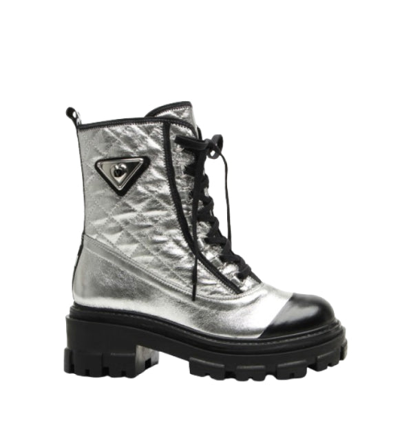 Broadway metallic Powder Silver Boots Black Veneto