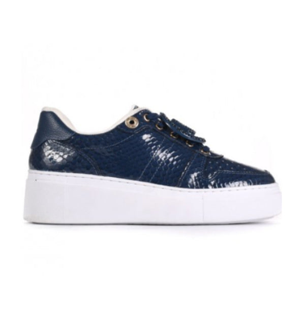 Tênis Flatform de couro Montana azul marinho Snake Shine