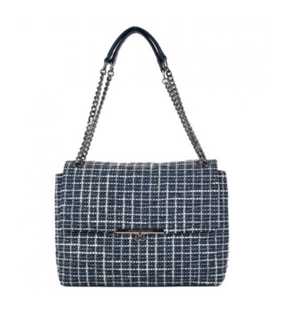 Navy Blue Tweed Fabric Shoulder Bag