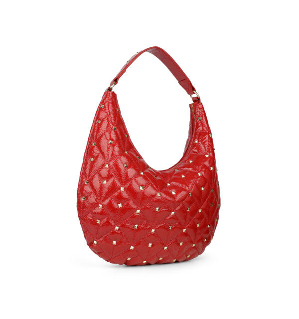 Bolso de mano color rojo cereza y plateado