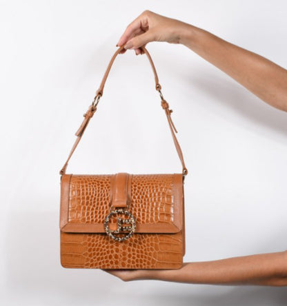 Caramel Textured Leather Shoulder Bag