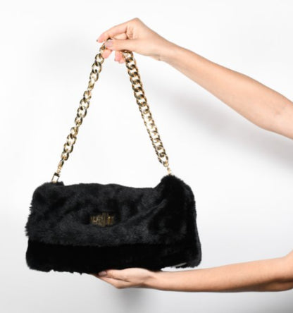 Black Faux Fur Crossbody Bag