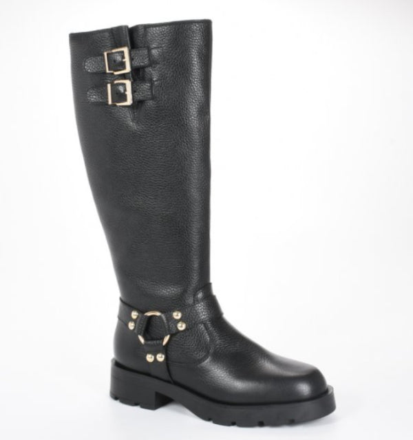 Long Black Leather Biker Boot