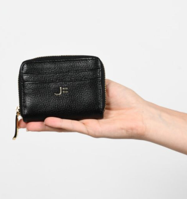 Small Black Leather Zipper Wallet