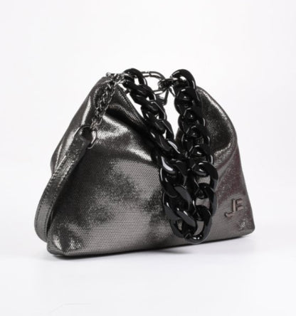 Hobo Bag Gold/Black Metallic Chain Leather Mesh