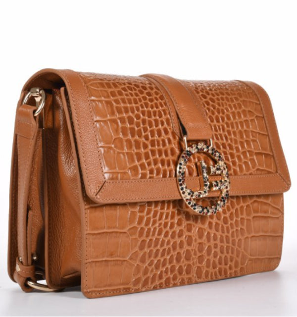 Caramel Textured Leather Shoulder Bag