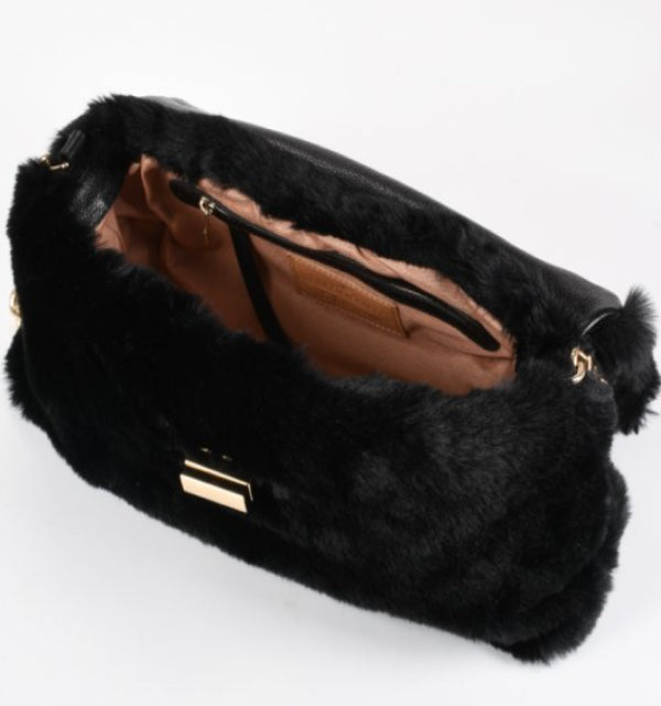 Black Faux Fur Crossbody Bag