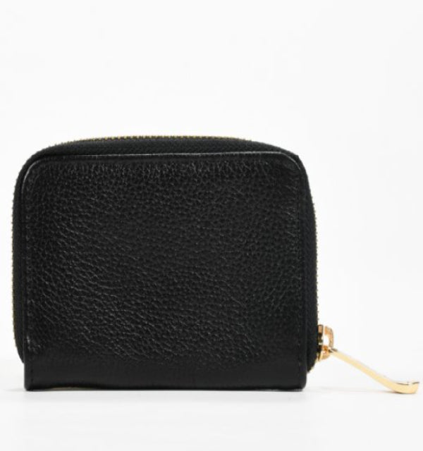 Small Black Leather Zipper Wallet