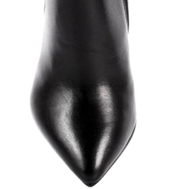 Black Leather Short Boot High Thin Heel