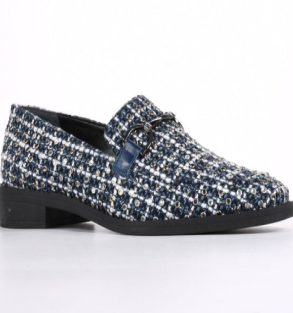 Loafer Navy Blue Hotfix Tweed Bridle