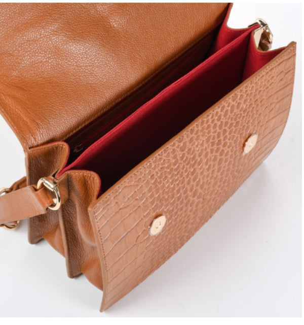 Caramel Textured Leather Shoulder Bag