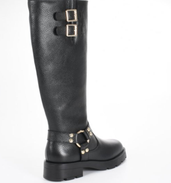 Long Black Leather Biker Boot