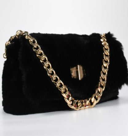 Black Faux Fur Crossbody Bag