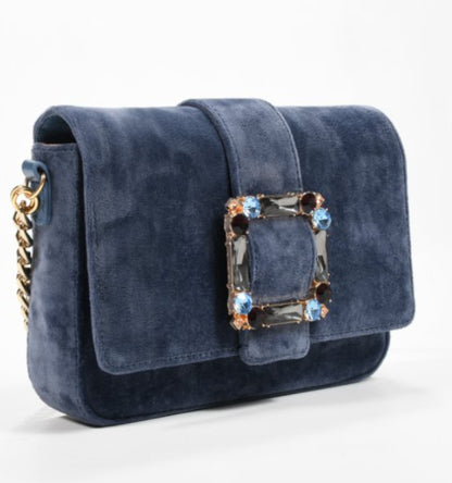 Blue Horizon/ Black Metallic Crossbody Bag with Stones