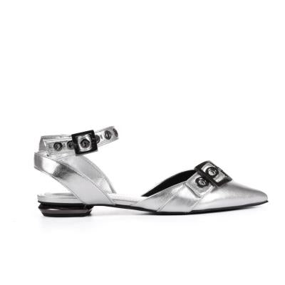 Black/ Silver Metallic Slingback Nappa Leather