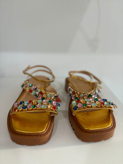 Papete Flat Gold com Strass Coloridos