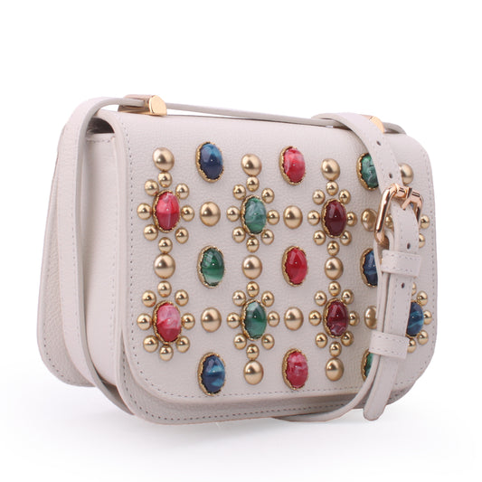 Shoulder Bag Viena Off White with Colorful Rhinestone