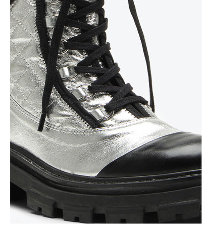 Broadway metallic Powder Silver Boots Black Veneto