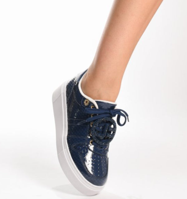 Navy Blue Leather Flatform Sneakers