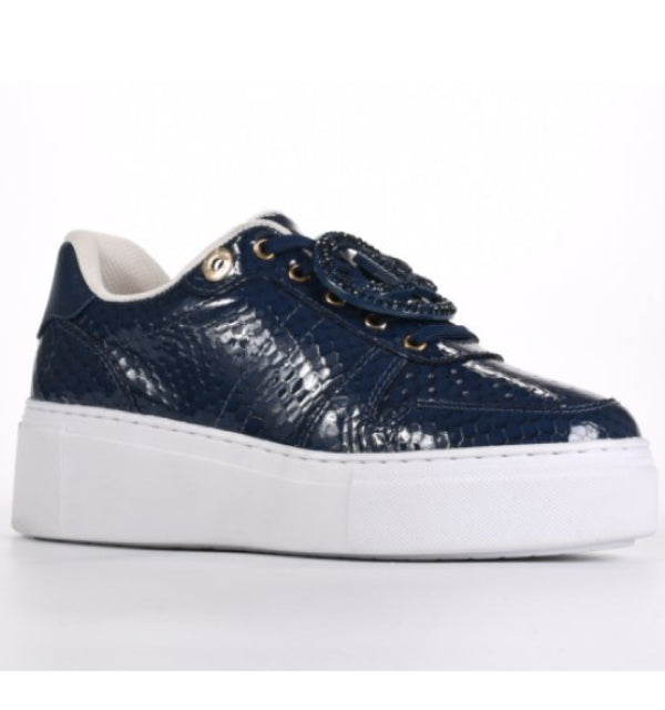 Navy Blue Leather Flatform Sneakers