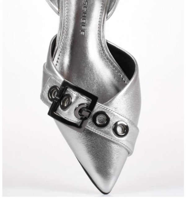 Black/ Silver Metallic Slingback Nappa Leather