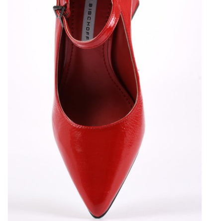 Ruby Red Leather Flare Heel Pumps