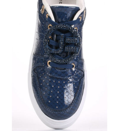 Navy Blue Leather Flatform Sneakers