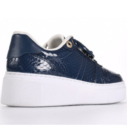 Navy Blue Leather Flatform Sneakers