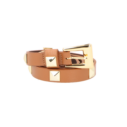 Studded Style Belt Off White/Caramel Gold